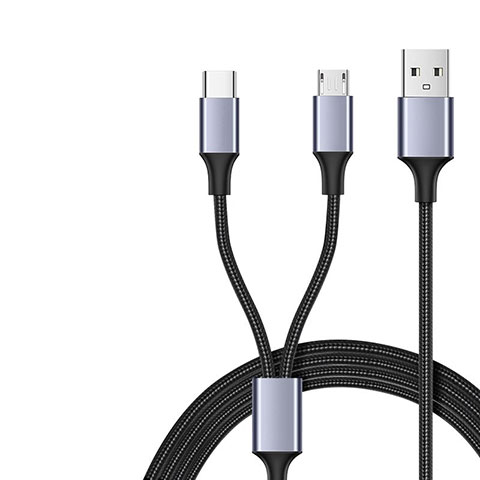 Cargador Cable USB Carga y Datos Android Micro USB Type-C 2A H01 Negro
