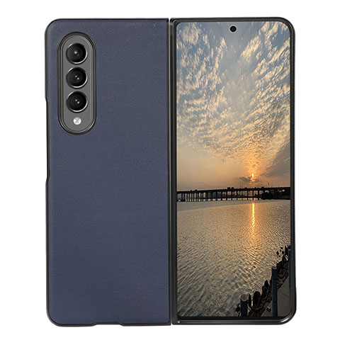 Funda Bumper Lujo Cuero y Plastico Mate Carcasa B04 para Samsung Galaxy Z Fold4 5G Azul