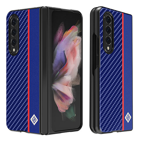 Funda Bumper Lujo Cuero y Plastico Mate Carcasa B08 para Samsung Galaxy Z Fold3 5G Azul