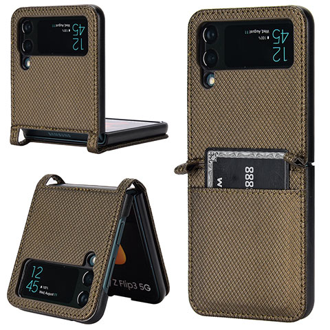 Funda Bumper Lujo Cuero y Plastico Mate Carcasa BY1 para Samsung Galaxy Z Flip4 5G Marron