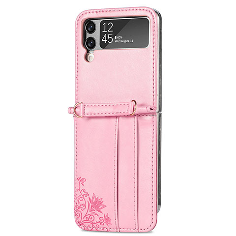 Funda Bumper Lujo Cuero y Plastico Mate Carcasa C01 para Samsung Galaxy Z Flip4 5G Oro Rosa