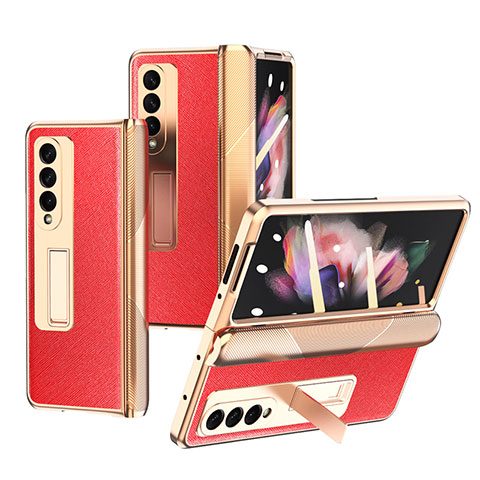 Funda Bumper Lujo Cuero y Plastico Mate Carcasa C01 para Samsung Galaxy Z Fold3 5G Rojo