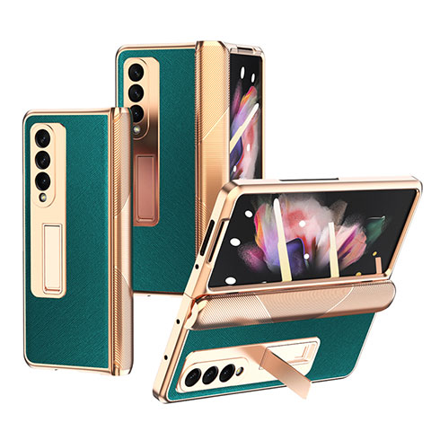 Funda Bumper Lujo Cuero y Plastico Mate Carcasa C01 para Samsung Galaxy Z Fold3 5G Verde