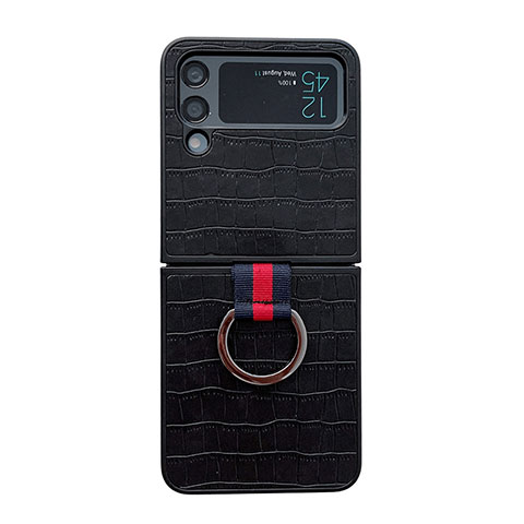 Funda Bumper Lujo Cuero y Plastico Mate Carcasa C02 para Samsung Galaxy Z Flip4 5G Negro