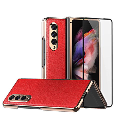 Funda Bumper Lujo Cuero y Plastico Mate Carcasa C02 para Samsung Galaxy Z Fold4 5G Rojo