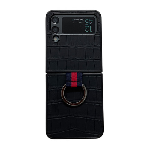 Funda Bumper Lujo Cuero y Plastico Mate Carcasa C06 para Samsung Galaxy Z Flip4 5G Negro