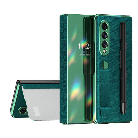 Funda Bumper Lujo Cuero y Plastico Mate Carcasa C07 para Samsung Galaxy Z Fold3 5G Verde