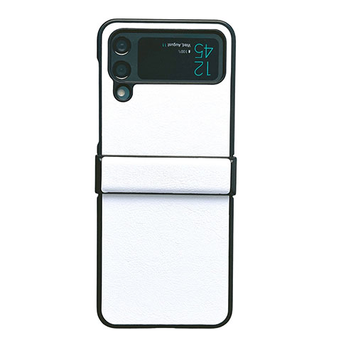 Funda Bumper Lujo Cuero y Plastico Mate Carcasa C08 para Samsung Galaxy Z Flip4 5G Blanco