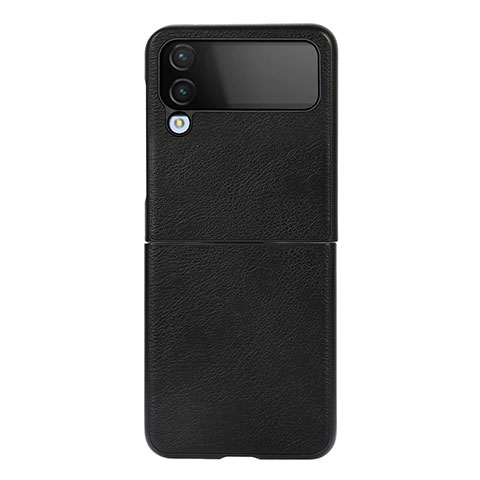 Funda Bumper Lujo Cuero y Plastico Mate Carcasa C09 para Samsung Galaxy Z Flip4 5G Negro