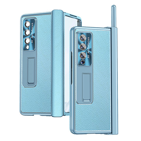 Funda Bumper Lujo Cuero y Plastico Mate Carcasa C09 para Samsung Galaxy Z Fold3 5G Azul