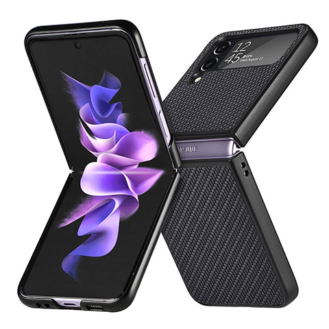 Funda Bumper Lujo Cuero y Plastico Mate Carcasa H02 para Samsung Galaxy Z Flip4 5G Negro