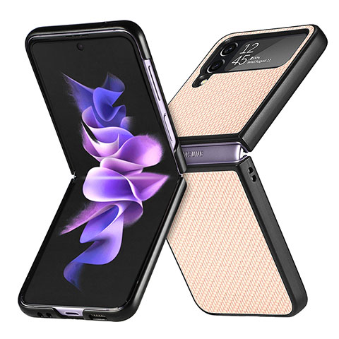 Funda Bumper Lujo Cuero y Plastico Mate Carcasa H02 para Samsung Galaxy Z Flip4 5G Oro
