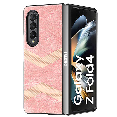 Funda Bumper Lujo Cuero y Plastico Mate Carcasa H09 para Samsung Galaxy Z Fold4 5G Oro Rosa