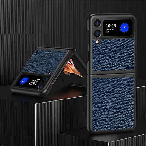 Funda Bumper Lujo Cuero y Plastico Mate Carcasa L03 para Samsung Galaxy Z Flip3 5G Azul