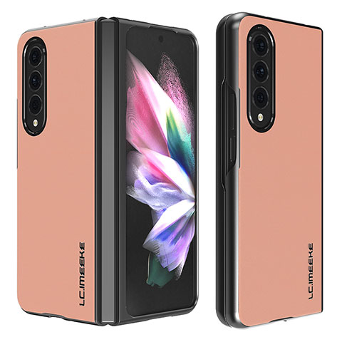 Funda Bumper Lujo Cuero y Plastico Mate Carcasa LC1 para Samsung Galaxy Z Fold3 5G Oro Rosa