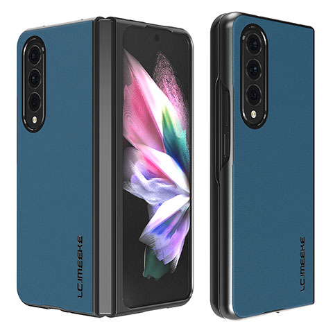 Funda Bumper Lujo Cuero y Plastico Mate Carcasa LC1 para Samsung Galaxy Z Fold4 5G Azul