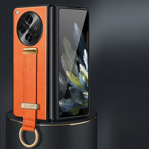 Funda Bumper Lujo Cuero y Plastico Mate Carcasa LD1 para OnePlus Open 5G Naranja