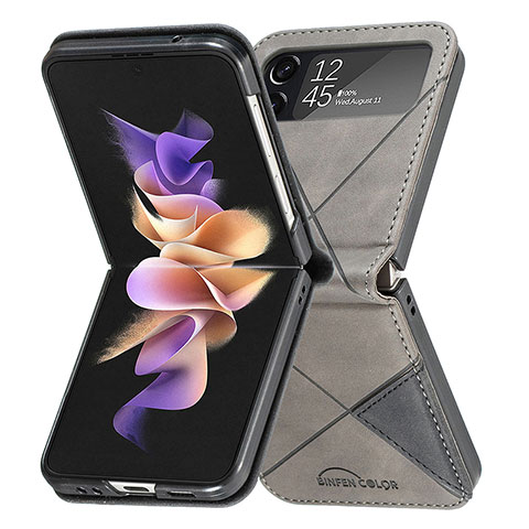 Funda Bumper Lujo Cuero y Plastico Mate Carcasa para Samsung Galaxy Z Flip4 5G Gris