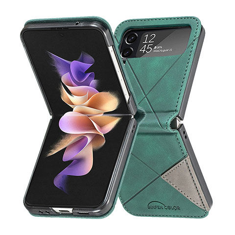 Funda Bumper Lujo Cuero y Plastico Mate Carcasa para Samsung Galaxy Z Flip4 5G Verde