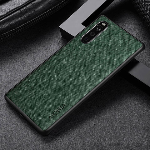 Funda Bumper Lujo Cuero y Plastico Mate Carcasa para Sony Xperia 10 III Verde