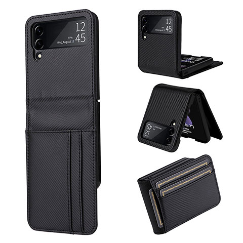 Funda Bumper Lujo Cuero y Plastico Mate Carcasa R03 para Samsung Galaxy Z Flip3 5G Negro
