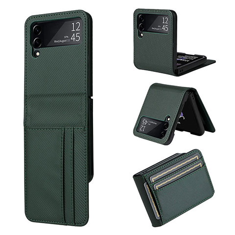 Funda Bumper Lujo Cuero y Plastico Mate Carcasa R03 para Samsung Galaxy Z Flip3 5G Verde