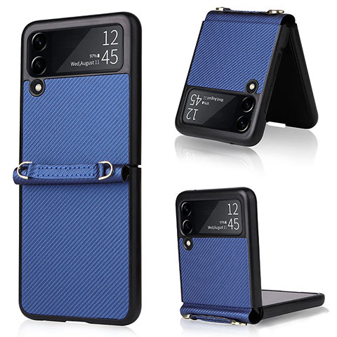 Funda Bumper Lujo Cuero y Plastico Mate Carcasa R04 para Samsung Galaxy Z Flip3 5G Azul