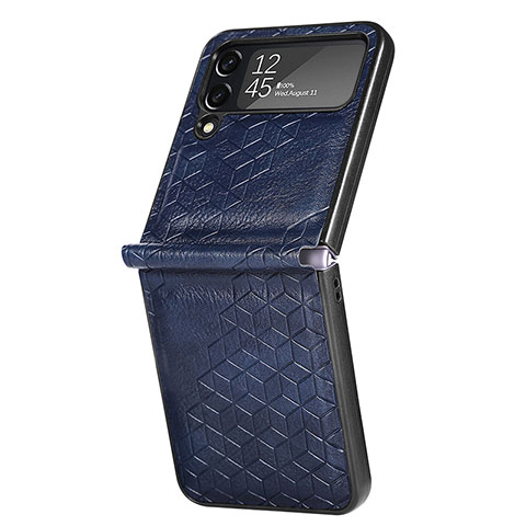 Funda Bumper Lujo Cuero y Plastico Mate Carcasa R04 para Samsung Galaxy Z Flip4 5G Azul