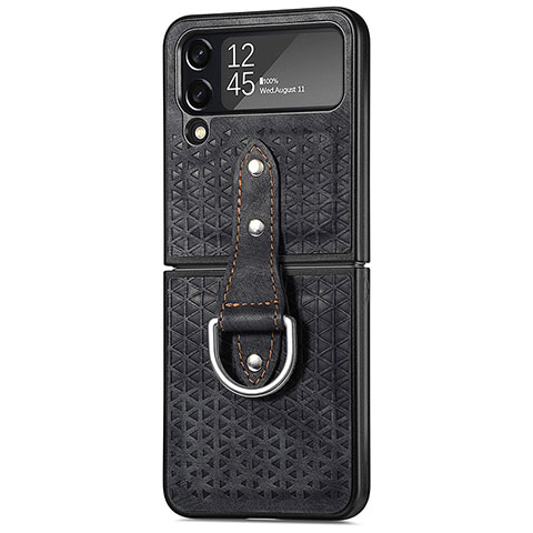 Funda Bumper Lujo Cuero y Plastico Mate Carcasa R07 para Samsung Galaxy Z Flip4 5G Negro