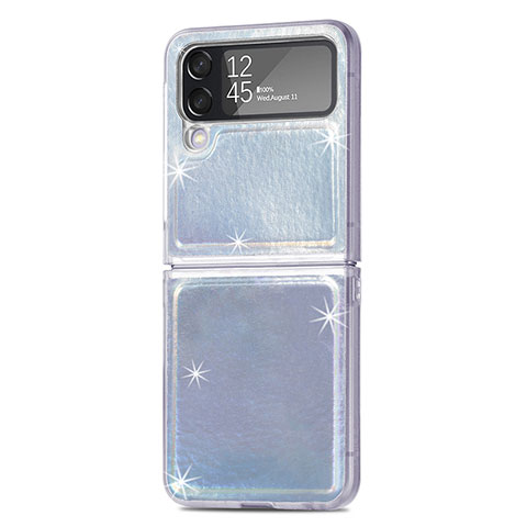 Funda Bumper Lujo Cuero y Plastico Mate Carcasa R08 para Samsung Galaxy Z Flip4 5G Plata