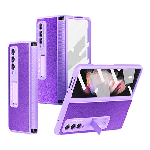 Funda Bumper Lujo Cuero y Plastico Mate Carcasa R09 para Samsung Galaxy Z Fold3 5G Morado