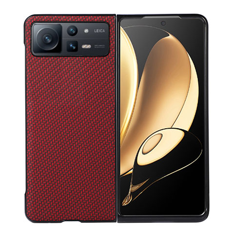 Funda Bumper Lujo Cuero y Plastico Mate Carcasa S04 para Xiaomi Mix Fold 2 5G Rojo