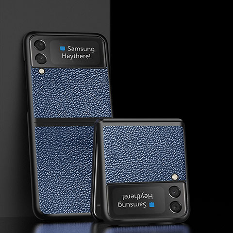 Funda Bumper Lujo Cuero y Plastico Mate Carcasa S05 para Samsung Galaxy Z Flip3 5G Azul