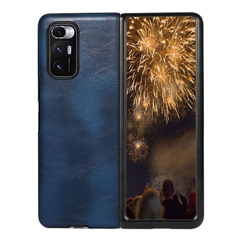 Funda Bumper Lujo Cuero y Plastico Mate Carcasa S05 para Xiaomi Mix Fold 5G Azul