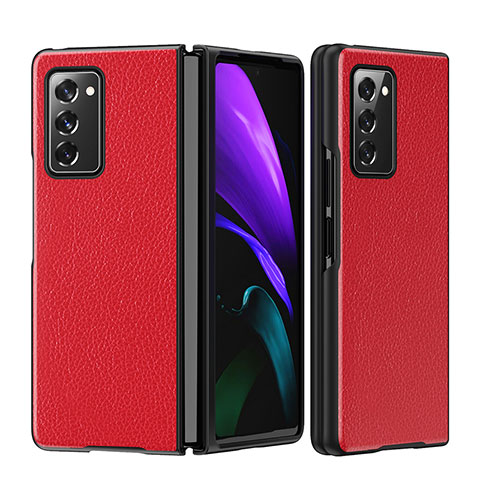 Funda Bumper Lujo Cuero y Plastico Mate Carcasa S06 para Samsung Galaxy Z Fold2 5G Rojo