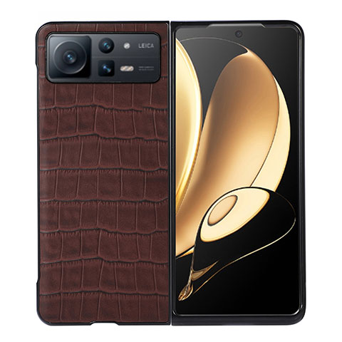 Funda Bumper Lujo Cuero y Plastico Mate Carcasa S06 para Xiaomi Mix Fold 2 5G Marron