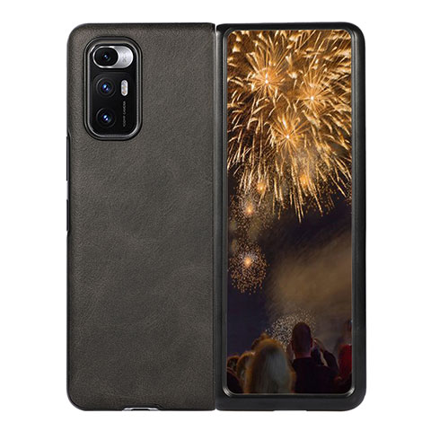 Funda Bumper Lujo Cuero y Plastico Mate Carcasa S06 para Xiaomi Mix Fold 5G Negro