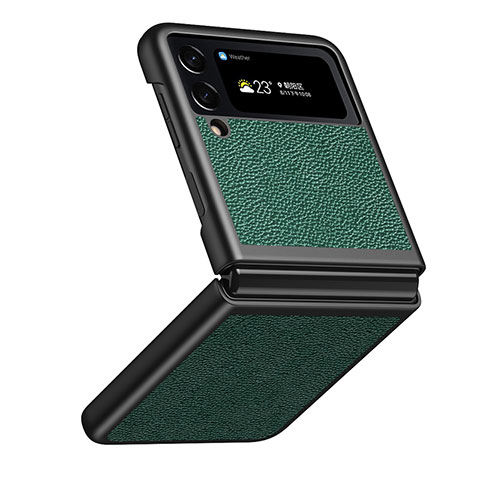 Funda Bumper Lujo Cuero y Plastico Mate Carcasa S09 para Samsung Galaxy Z Flip4 5G Verde
