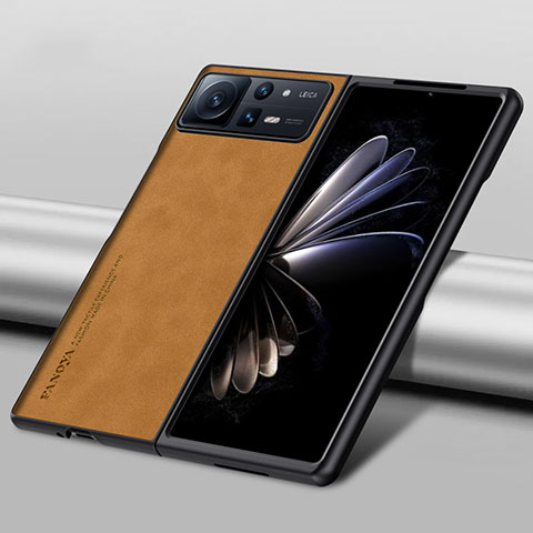 Funda Bumper Lujo Cuero y Plastico Mate Carcasa S10 para Xiaomi Mix Fold 2 5G Marron