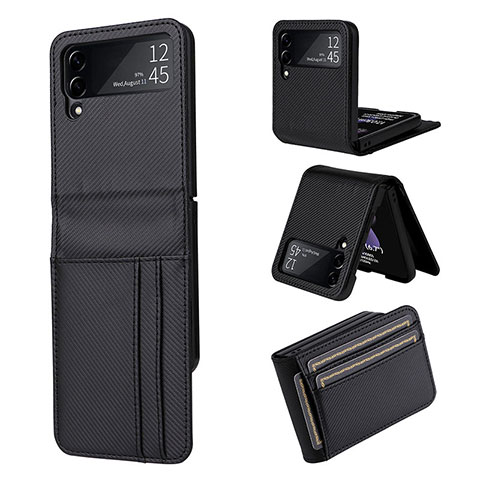 Funda Bumper Lujo Cuero y Plastico Mate Carcasa T01 para Samsung Galaxy Z Flip4 5G Negro