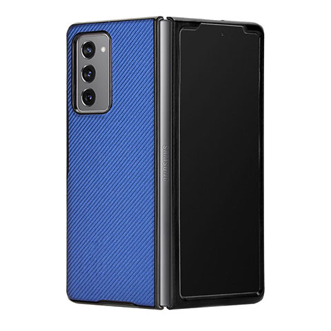 Funda Bumper Lujo Cuero y Plastico Mate Carcasa T03 para Samsung Galaxy Z Fold2 5G Azul
