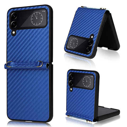 Funda Bumper Lujo Cuero y Plastico Mate Carcasa T05 para Samsung Galaxy Z Flip4 5G Azul