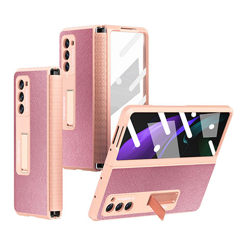 Funda Bumper Lujo Cuero y Plastico Mate Carcasa Z03 para Samsung Galaxy Z Fold2 5G Oro Rosa