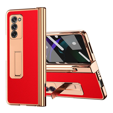 Funda Bumper Lujo Cuero y Plastico Mate Carcasa Z04 para Samsung Galaxy Z Fold2 5G Rojo