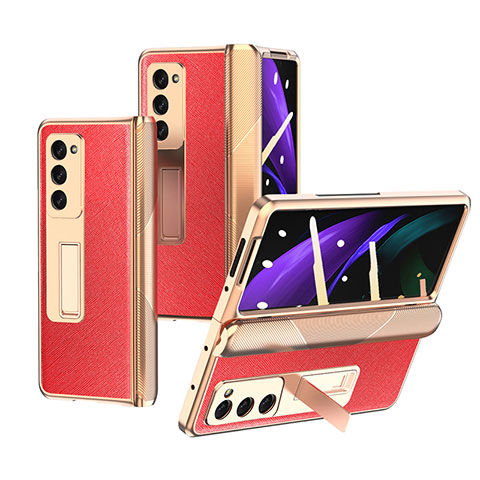 Funda Bumper Lujo Cuero y Plastico Mate Carcasa Z09 para Samsung Galaxy Z Fold2 5G Rojo