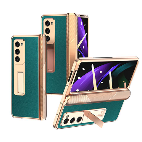 Funda Bumper Lujo Cuero y Plastico Mate Carcasa Z09 para Samsung Galaxy Z Fold2 5G Verde