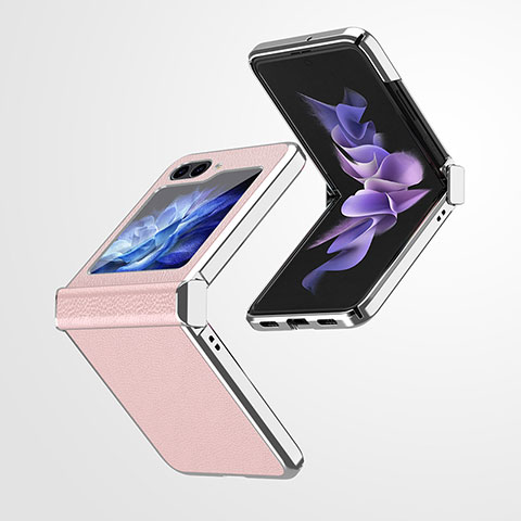 Funda Bumper Lujo Cuero y Plastico Mate Carcasa ZL1 para Samsung Galaxy Z Flip5 5G Rosa