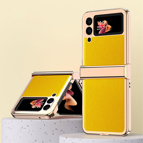 Funda Bumper Lujo Cuero y Plastico Mate Carcasa ZL3 para Samsung Galaxy Z Flip3 5G Amarillo