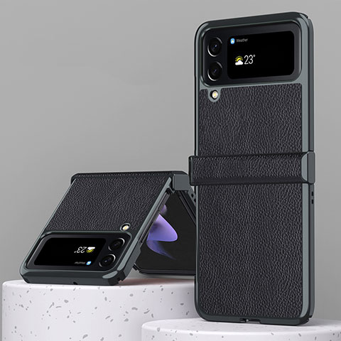 Funda Bumper Lujo Cuero y Plastico Mate Carcasa ZL3 para Samsung Galaxy Z Flip4 5G Negro