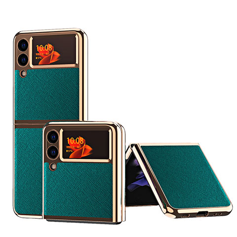 Funda Bumper Lujo Cuero y Plastico Mate Carcasa ZL4 para Samsung Galaxy Z Flip3 5G Verde